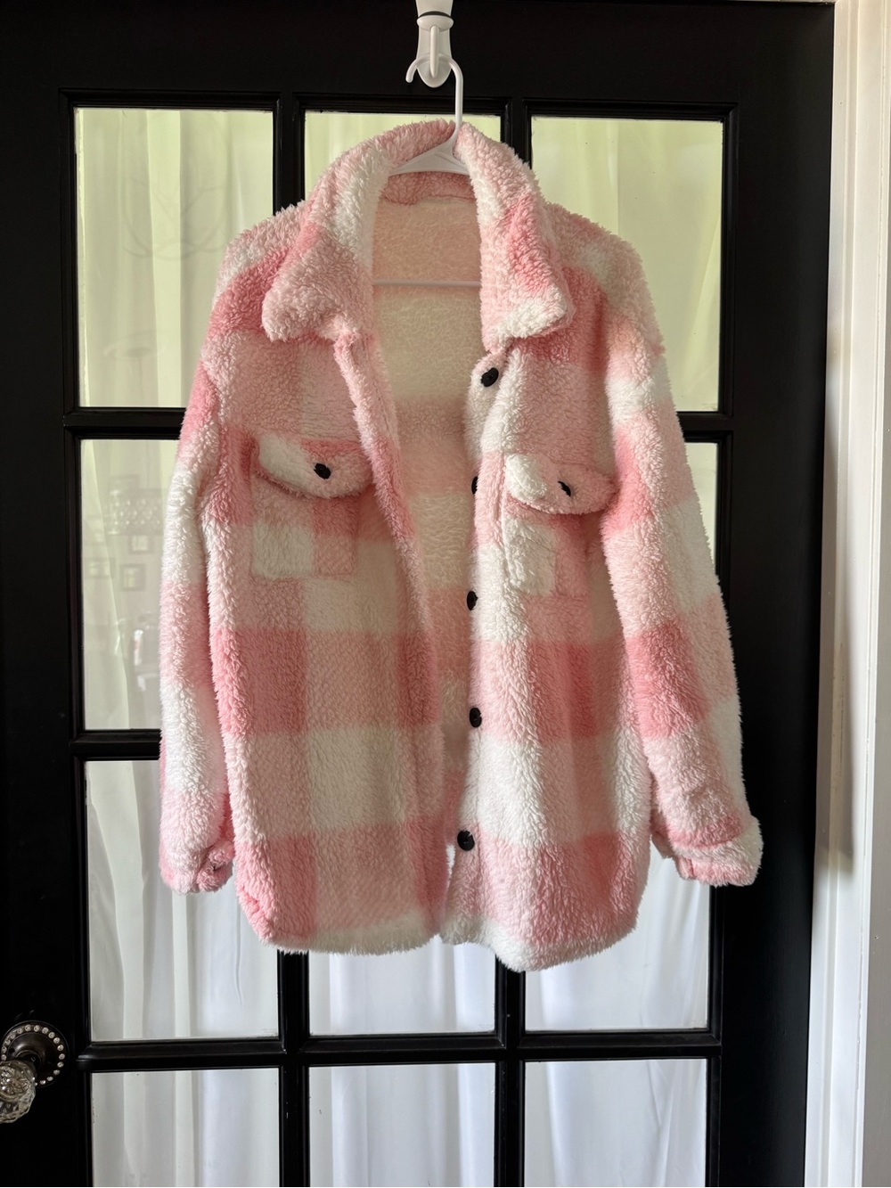 Super Soft Pink & White Plush Checkered Jacket